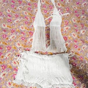 White Sheer Halter Top and Shorts Set